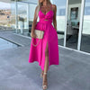 Célestine - Vestito Midi con Spalline Sottile e Spacco Alto