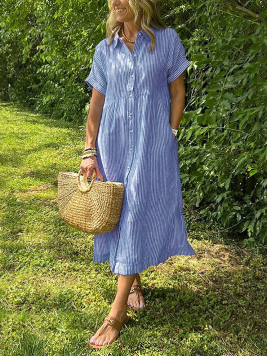 Sconto Estivo | Abito a righe da donna con scollatura a V lunga