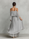 Completo Chiffon Grigio Donna Spalle Nude e Silhouette Svasata